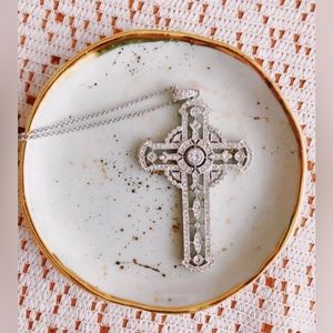 Nordstrom, Silver Crystal Cross Necklace, Statement Necklace, Fashion Jewelry